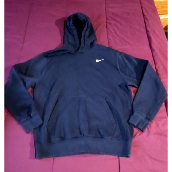 Mens Unisex Nike Embroidered Hoodie Sz M Navy Blue Hood Sweatshirt Pullover Gym - Picture 3 of 11